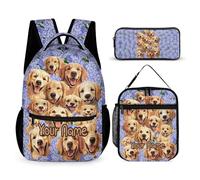CaomeiWu Golden Retriever School Backpack for Kids Girls Boys, 16 Inch Bookbag, School Backpack for Children, Golden Retriever Backpack 2 With Lunch Bag Pencil Bag Custom, Daypack Backpacks