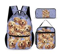 CaomeiWu Golden Retriever School Backpack for Kids Girls Boys, 16 Inch Bookbag, School Backpack for Children, Golden Retriever Backpack 2 With Lunch Bag Pencil Bag, Daypack Backpacks