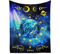 CaomeiWu Pisces Zodiac Blanket, 60" x 50" Flannel Stars Astrology Themed Stuffed Vibrant Throw, Soft Nap Throw Blanket for Home Boys Girls Women Horoscope Lovers Gifts