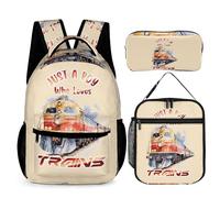 CaomeiWu Train School Backpack for Kids Girls Boys, 16 Inch Train Bookbag, School Backpack for Students Children, B Train Backpack Set, Daypack Backpacks