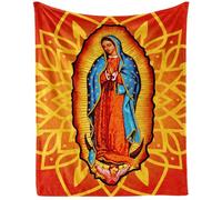 CaomeiWu Virgin Mary Flannel Throw Blanket, 40" x 30", Our Lady of Guadalupe Themed Red Blanket for Home, Bed, Couch, Sofa, Fiesta-De-Ia-Virgen Catholic Gifts