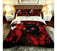 Caongat Super King Duvet set 102x86in, Red Cat, CQ7170 | with 2 Pillowcases, Reinforced Edge Stitching, Shape Retaining Soft Fabric, Great Gift for All Holidays, Daily Home Use