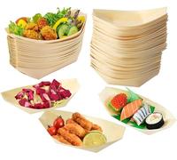 Caoruiy 50Pcs Wooden Boat Set: Biodegradable Disposable Bowls with Natural Pine Material for Hot or Dry Dishes, Eco-Friendly Alternative to Paper & Plastic Plates, Ideal for Parties & Events