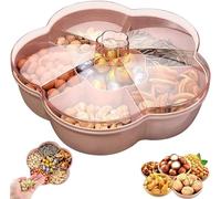 Caoruiy Pink Flower Snack Box, 25 x 6.3cm, 426.5g, 6 Compartments, Transparent Lid