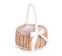 Caoruiy Woven Rattan Storage Basket Flower Girl Hand Basket Handmade with Bow, S