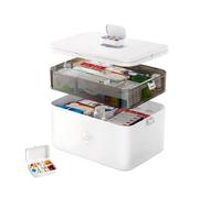 Caossioxin 2 Layer Medicine Storage Box, 30X16X20cm Medicine Box with Portable Handle, Medicine Storage Box Organiser, First Aid Box, Medication Storage Boxs for Home,School,Office,Travel (White)