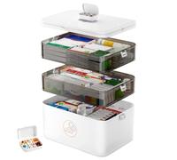 Caossioxin 3 Layer Medicine Storage Box, 26X14X24cm Medicine Box With Portable Handle, Medicine Storage Boxs Organiser, First Aid Boxs, Medication Storage Boxs for Home,School,Office,Travel (White)