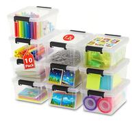 Caossuixin 10 Pack Plastic Storage Boxes with Lid 1.25L(18 * 13 * 8cm), Stackable Small Clear Storage Box, for Lego, Snacks, Stationery and Desk Supplies, Food-Safe Materia, BPA-Free(10 pack)