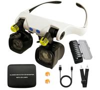 Caossuixin 2 in 1 Magnifying Glass with LED Light, Headband Magnifier with 5 Pairs Detachable Lens (2X 4X 6X 10X 13X), USB Rechargeable Hands Free Magnifying Lamp for Hobbies, Reading, Crafts, Sewing