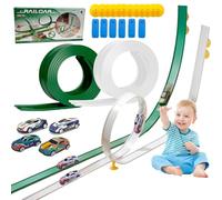 Caossuixin 2 Pack 5M Flexible Race Car Track for Kids with 4 Alloy Car, Speed Toy Car Track for Loops, Jumps, Ramps with Suction Cups Christmas Birthday Gifts for 3 4 5 6 7 8 Years Old Boys Girls Kids