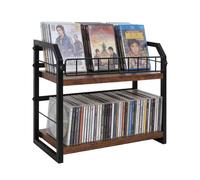 Caossuixin 2-Tier CD Holder Desk Rack Organizer, 13.7 * 6.1 * 11.7 In CD Storage Units, Retro Walnut CD Storage Rack Holds 50 CD Case/DVDs, and 100 Discs in CD Sleeves, Organizer for CD & DVD