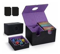 Caossuixin 3-in-1 MTG Deck Box,Commander Deck Box Holds 200+Cards with 2 Dividers & Dice Tray,Magnetic PU Leather Card Storage Box with Dual Card Slots for TCG CCG Magic Cards (Black&Purple)