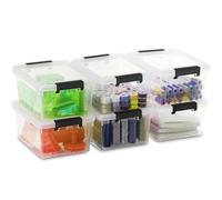 Caossuixin 6 Pack Plastic Storage Boxes with Lid 1.2L(18 * 13 * 8cm), Stackable Small Clear Storage Box, for Lego, Snacks, Stationery and Desk Supplies, Food-Safe Materia, BPA-Free(6 pack)