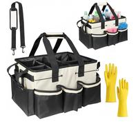 Caossuixin Cleaning Caddy with Handle & Gloves, Waterproof 900D Oxford Foldable Cleaning Caddy Organizer, Multi-Compartment & Large Capacity Cleaning Bag with 5 Internal Pockets for Home, Car, Garden
