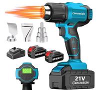 Caossuixin Cordless Heat Gun with 2 * 21V Batteries, Rechargeable Heat Gun for with 3 Nozzles, Maximum 120 Degrees Fahrenheit (550 Degrees Celsius) for Welding, Bending Pipes, Colour Removal