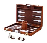 Caossuixin Deluxe Leather Backgammon Set - 11 Inch Portable Travel Board Game with Dice Cup and Game Pieces for Adults and Children (Brown)