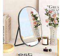 Caossuixin Makeup Mirror with Metal Frame, Desk Oval Mirrors 12.2*8.8 in, Portable 360°Swivel Adjustable Vanity Table Mirror with Stand, Single-Sided for DressingTable,Desktop,Shaving,Bedroom,Bathroom