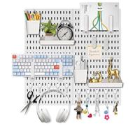 Caossuixin Pegboard Combination Kit, Wall Organiser with 4 Tiles 30x30cm Pegboards with 2 Partition + 12 Hook Accessories for Room Storage, Crafts Organization, Ornaments Display, Peg Board (White)
