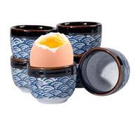 Caossuixin Set of 6 Ceramic Egg Cups, Vintage Blue Porcelain Egg Cups, High-Quality Ceramic with Glossy Surface, Egg Cup Set for All Egg Sizes, Blue Design with Colour Gradient, White/Blue