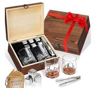 Caossuixin Whiskey Glass Gift Set, Whiskey Stones, Whiskey Glasses Set of 2, 6 Stainless Steel Whiskey Chilling Stones, 2 Glasses, Handmade Exquisite Wooden Box, Gift for Whisky Scotch Bourbon Lover