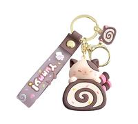 CAOXIAN Cute Cat Egg Roll Key Chain Kawaii Kitty Cake Doll School Bag Accessories Keyring Cartoon Pendant Keyfob for Couple Jewelry Gift