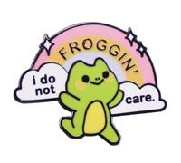 CAOXIAN Happy Frog Brooch Enamel Pin I Do Not Care Froggin Brooch Kawaii Pins Cartoon Cute Frog Animal Brooch Collar Pin Clothing Backpack Decoration Metal Badge Cool Words Gift For Friends