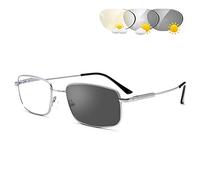 CAOXN Photochromic Transition Reading Glasses, Mens Full Frame Titanium Alloy Uv400 Sunglasses Presbyopia Eyewear with Diopters +1.0 To 3.0,Silver,+1.50