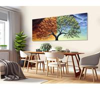 CAOXTART Abstract Autumn Spring Painting, Season Tree Canvas Wall Art, Spring Autumn Tree Poster and Prints for Room, Home Decor(55x165cm/Frameless)