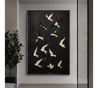 CAOXTART Abstract Bird Painting on Canvas, Custom Flying Swallow Posters and Prints, Black Concise Wall Art, Living Room Home Decor(20x30cm/Internal Frame)