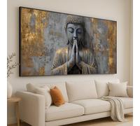 CAOXTART Abstract Buddha Canvas Wall Art, Gold and Gray Buddhist Posters and Prints, Meditation Spiritual Canvas, Zen Home Decor(45x80cm/Frameless)