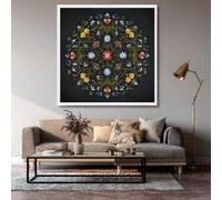 CAOXTART Abstract Floral Canvas Wall Art, Folk Art Posters and Prints, Colorful Flower Pattern Canvas Painting, Home Decor Mural(20x20cm/Internal Frame)