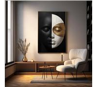 CAOXTART Abstract gold leaf Painting black and white face Poster and Prints, realism Wall Art Picture, for Living Room, Home Decor 60x80cm framework