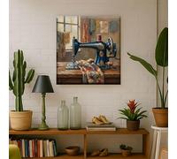 CAOXTART Antique Sewing Machine Canvas Painting, Abstract Vintage Poster Prints, Nostalgic Wall Art, for Living Room, Home Decor(40x40cm/Frameless)