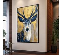 CAOXTART Blue Deer Canvas Wall Art, Modern Gold Wildlife Posters, Abstract Animal Portrait Canvas Painting, Large Nature Decor(30x40cm/Internal Frame)