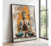 CAOXTART Buddha Statue Canvas Painting, Nordic Zen Spiritual Wall Art, Buddha Prayer Pose Posters and Prints, Yoga Room Home Decor(20x30cm/Internal Frame)