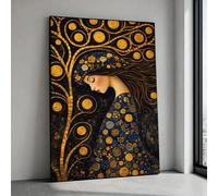 CAOXTART Floral Crown Oil Painting, Abstract Golden Tree Wall Art, Bohemian Style Woman Portrait Posters, Modern Canvas Print Art(20x30cm/Frameless)