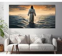 CAOXTART Jesus Walks on Water Canvas Painting, Religious Print Wall Art, Christ PBible osters, for Living Room, Home Wall Decor(50x100cm/Inner Frame)