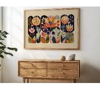 CAOXTART Nordic Flower Wall Art, Mid Century Folk Print, Boho Style Posters, Retro Flower Canvas Painting Home Aesthetic Wall Decor(50x75cm/Internal Frame)