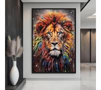 CAOXTART Posters and Prints, Colorful Lion Portrait Canvas Painting: Abstract Pop Art Animal Posters Print Modern Nordic Home Decor(70x100cm/Frameless)