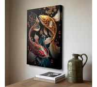 CAOXTART Red and Gold Koi Fish Art Oil Painting on Canvas Print: Abstract Asian Zen Posters and Prints Home Wall Decor Pictures(50x75cm/Inner frame)