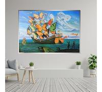 CAOXTART Salvador Dali Classic Posters,Butterfly Ship Canvas Wall Art, Surreal Sailboat Painting on Canvas,Ready To Hang Decor Mural(40x60cm/Frameless)