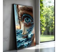 CAOXTART Surreal Ocean Eye Canvas, Sailboat on Waves Artwork, Blue Eye Closeup Wall Art, Seascape Posters, Nautical Painting(35x60cm/Internal Frame)