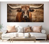 CAOXTART Texas Longhorn Painting, Canvas Wall Art, Farmhouse Wall Decor, Rustic Posters and Prints, Animals portrait Pictures(70x140cm/Inner Frame)