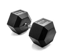 CAP 120 LB Rubber Coated Hex Dumbbell Weight, Rubber Free Weights for Home Gym Strength Training, Chrome Handle, Single