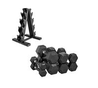 CAP Barbell 100 LB Coated Hex Dumbbell Weight Set with Comfort Grip and with Vertical Rack