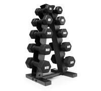 CAP Barbell 100 lb Neoprene Hex Dumbbell Weight Set with Vertical A-Frame Rack - Black