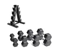 CAP Barbell 100 LB Coated Hex Dumbbell Weight Set with Vertical Rack