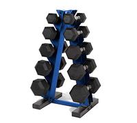 Cap Barbell 150 LB Coated Hex Dumbbell Set with A-Frame Rack, Blue