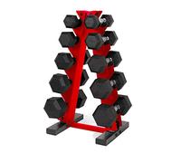 CAP Barbell 150 LB Coated Hex Dumbbell Weight Set with Vertical Rack, Red, New Edition