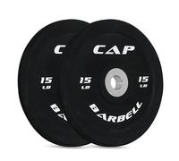 CAP Barbell Best Olympic Bumper Plate Set, Black with white logo, 15 lb Pair